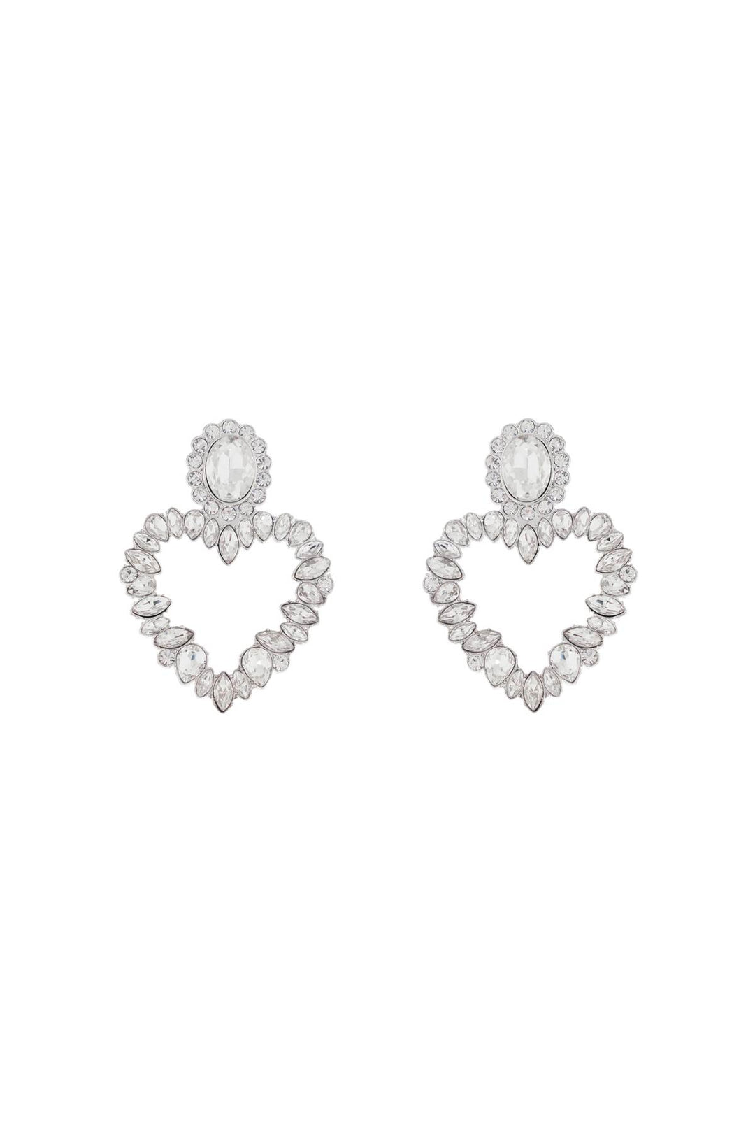 heart-shaped earrings with floral rhinestones and central oval silver-0