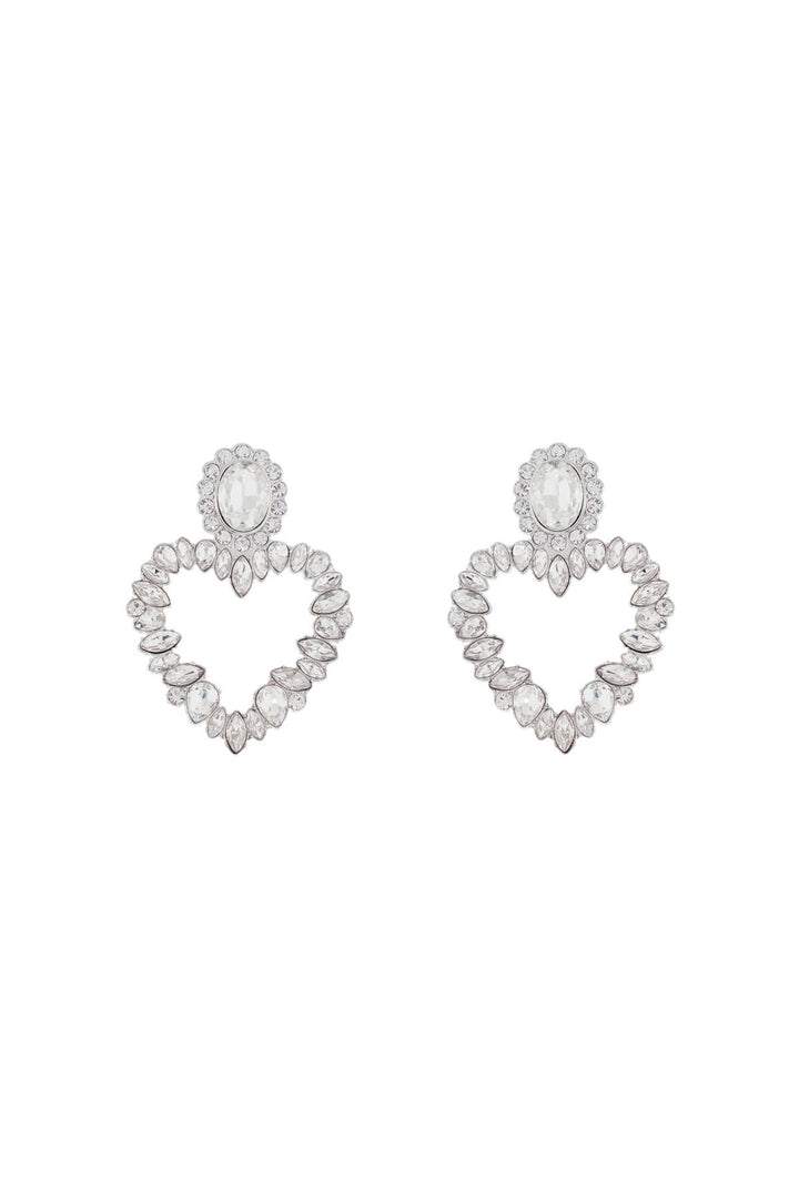 heart-shaped earrings with floral rhinestones and central oval silver-0