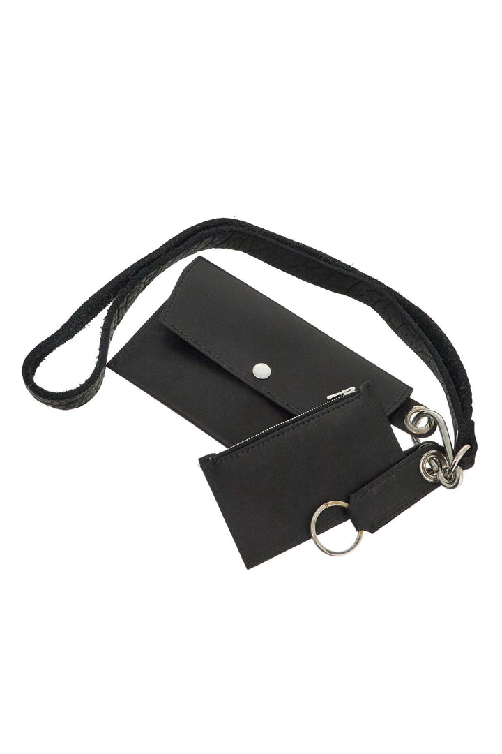 black kangaroo leather card and phone holder with shoulder strap-1