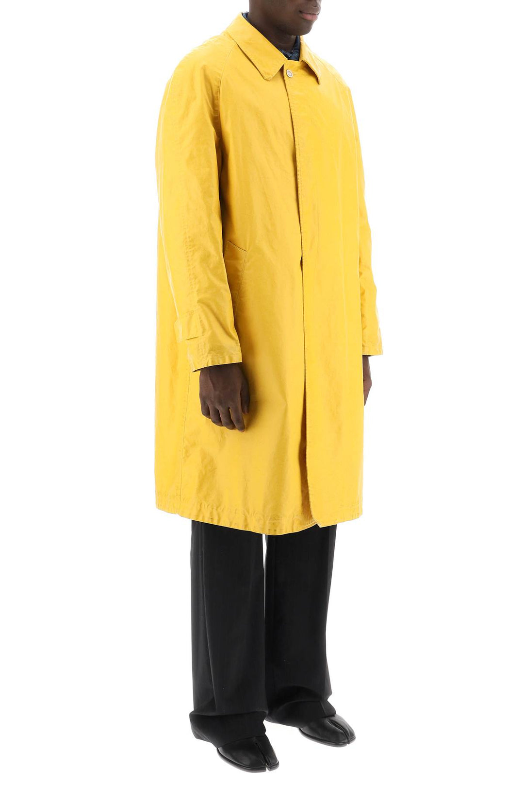 trench coat in worn-out effect coated cotton-1