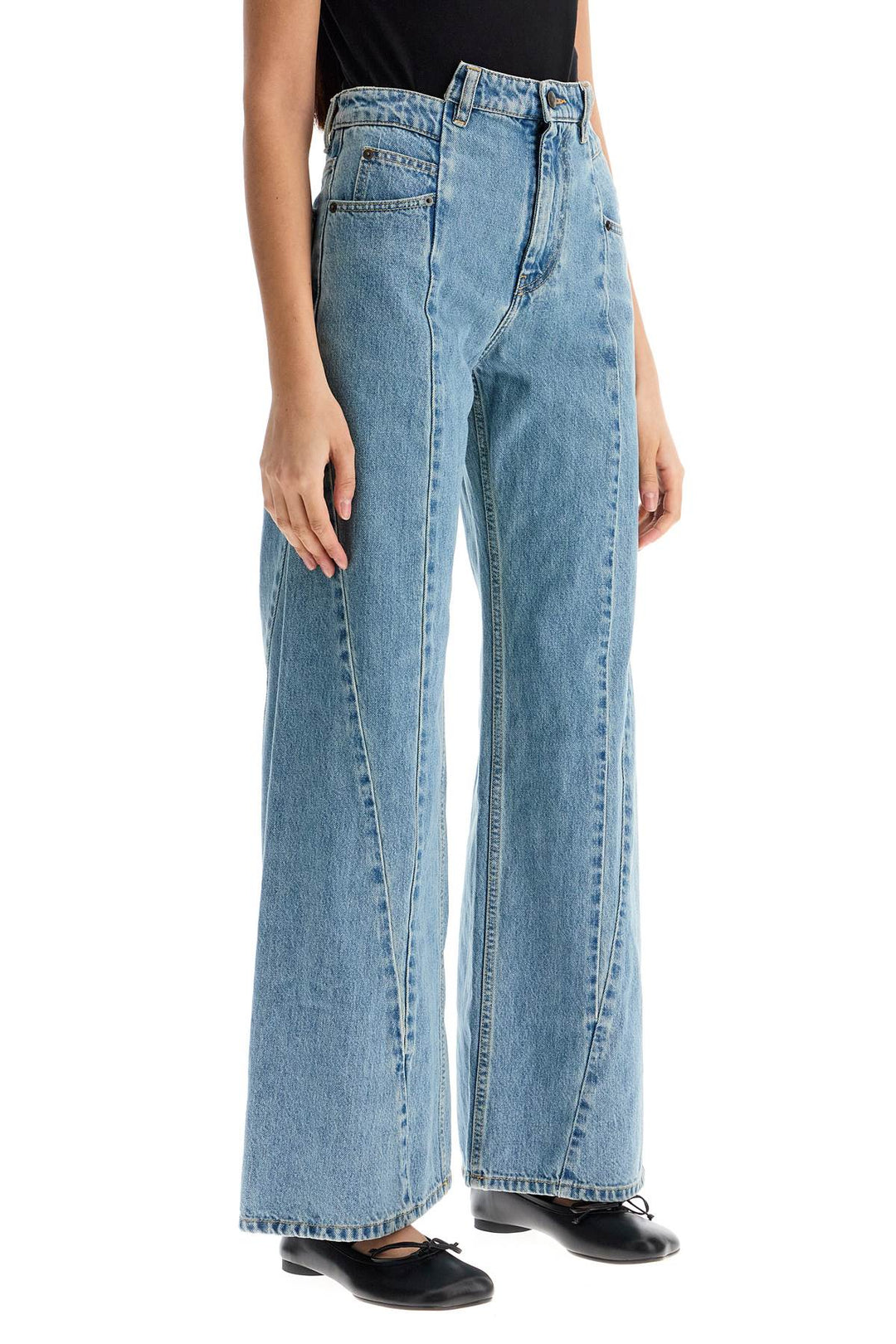 loose cut-out waist jeans with-1