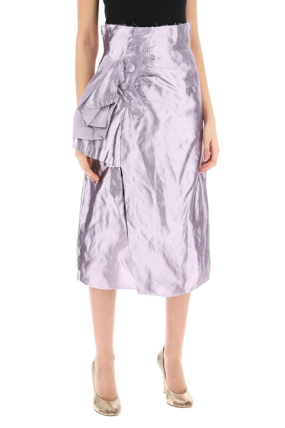 "metallic satin midi wrap skirt with-1