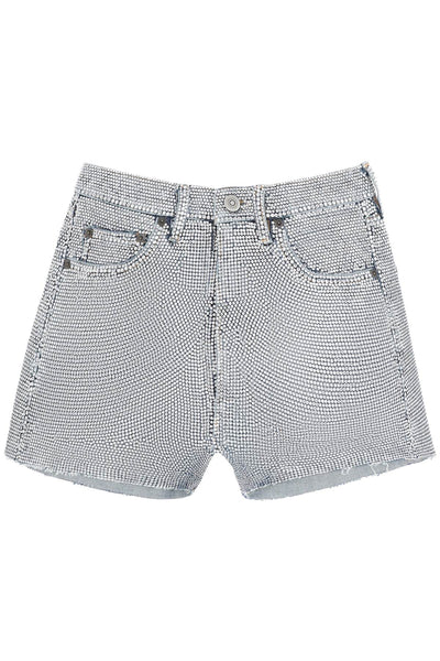 shorts in rhinestone-studded denim-0