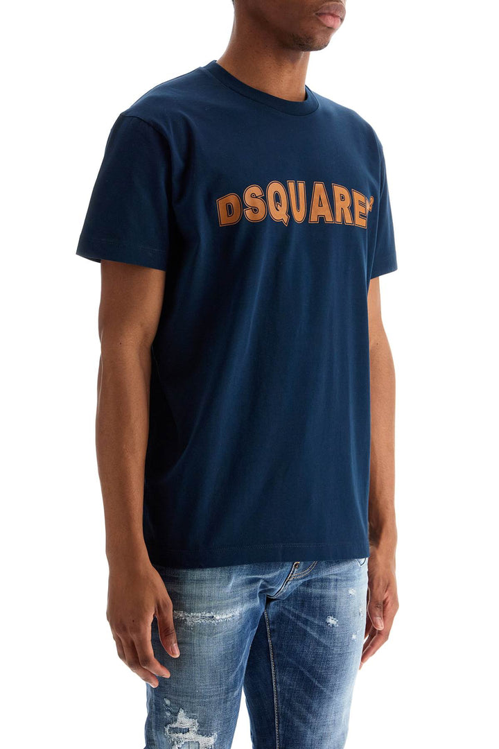 t-shirt in cotone blu navy con scollo ampio-1