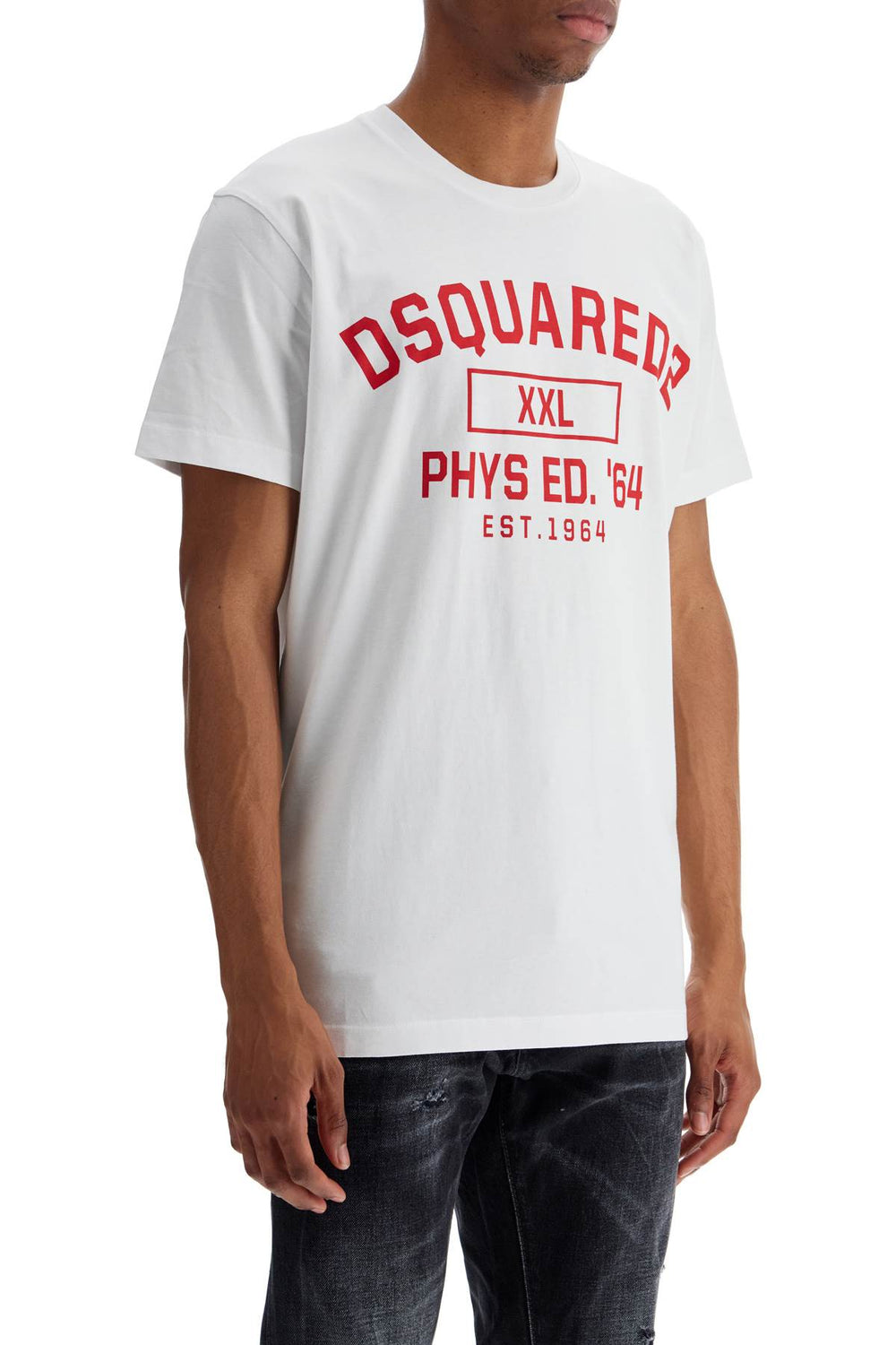 white cotton t-shirt with phys ed. '64 logo-1