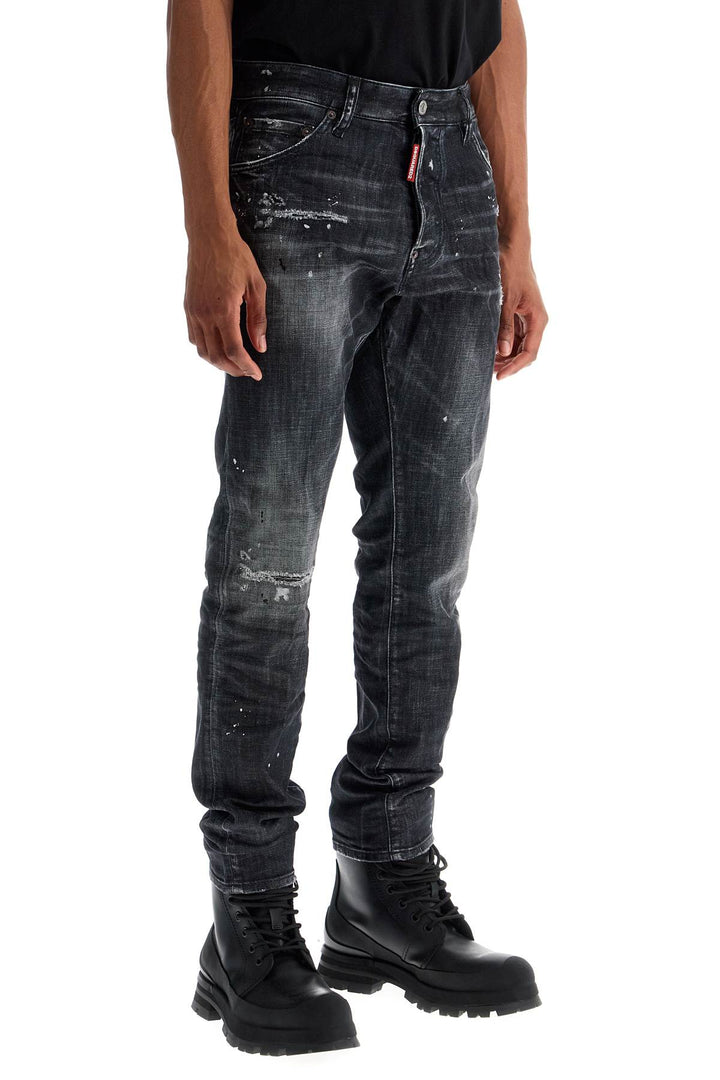 black cotton jeans with white paint splatters-1