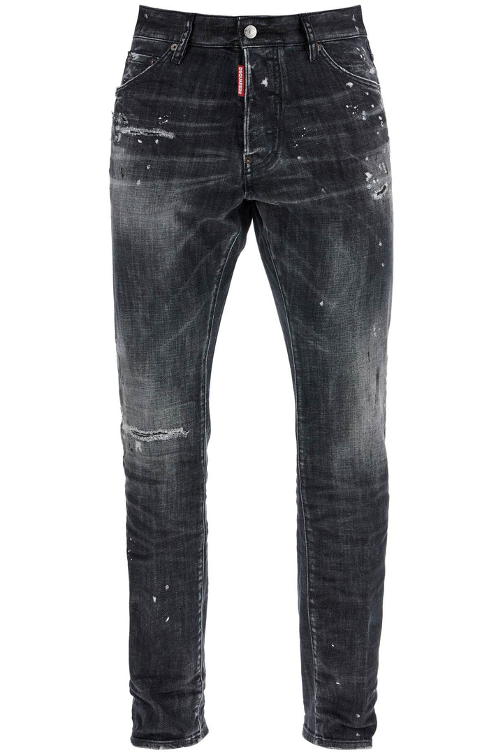 black cotton jeans with white paint splatters-0