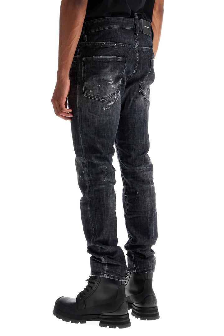 black cotton jeans with white paint splatters-2