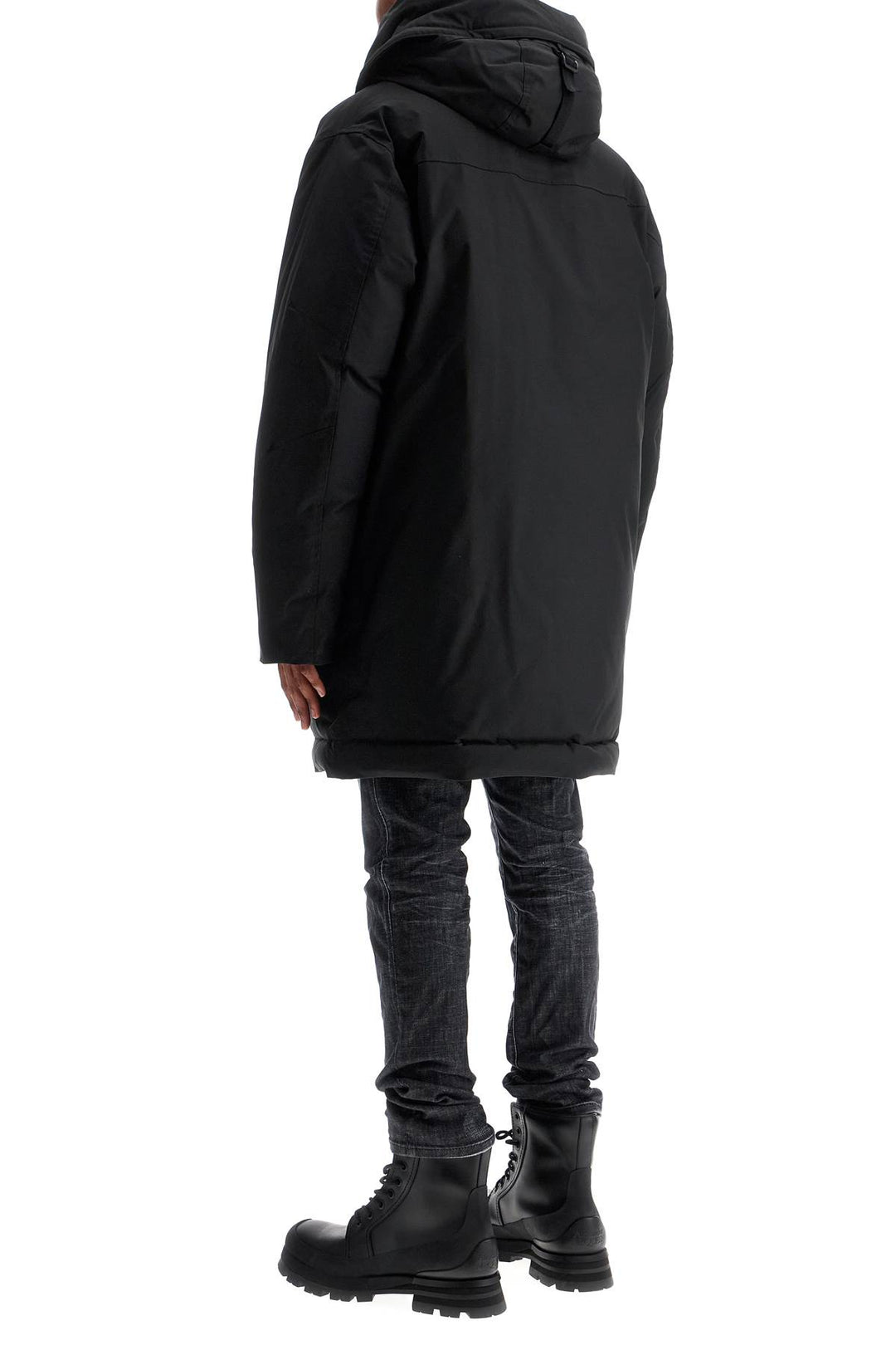 black techno down polyester parka with hood-2