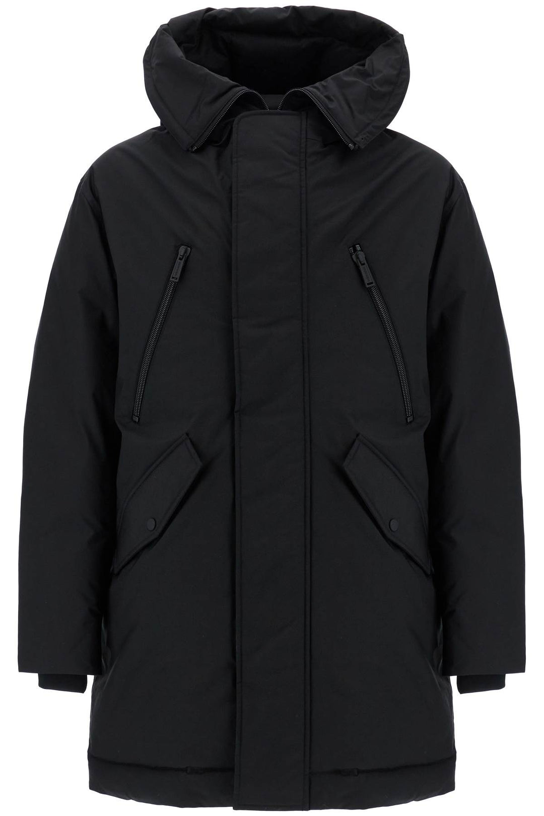 black techno down polyester parka with hood-0