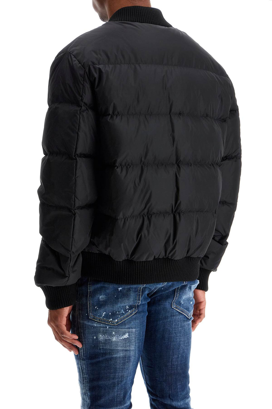 shiny black cropped padded bomber jacket in polyamide-2