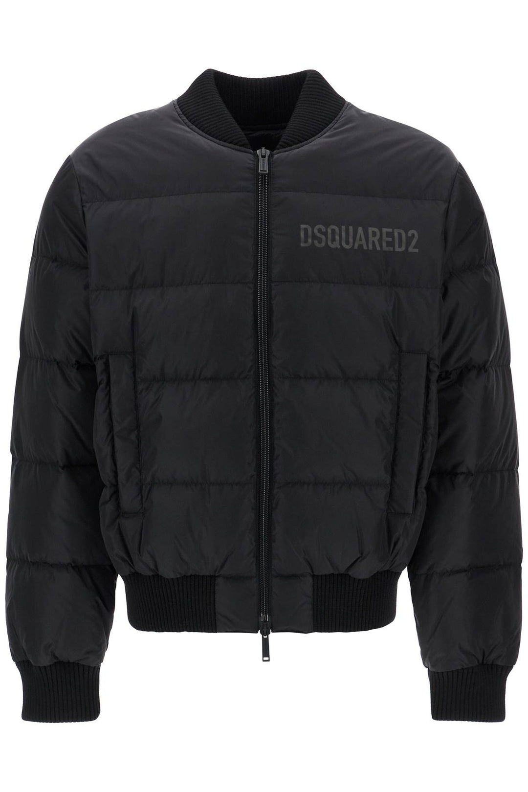 shiny black cropped padded bomber jacket in polyamide-0