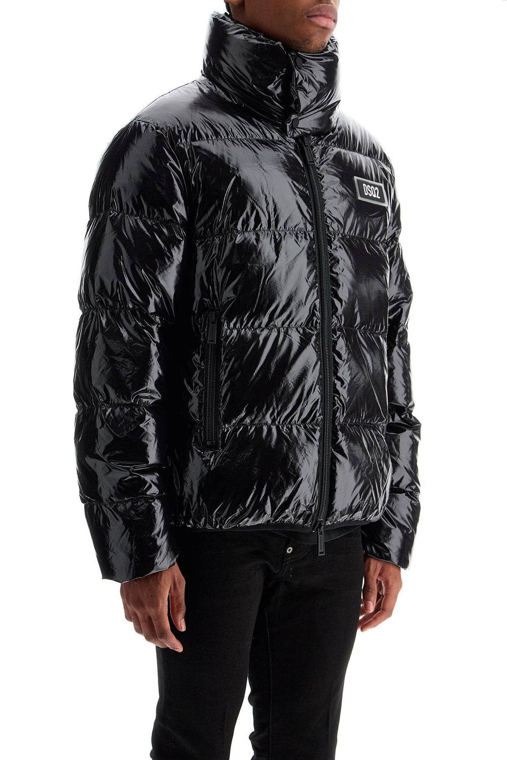 lightweight black padded nylon jacket with high collar-1