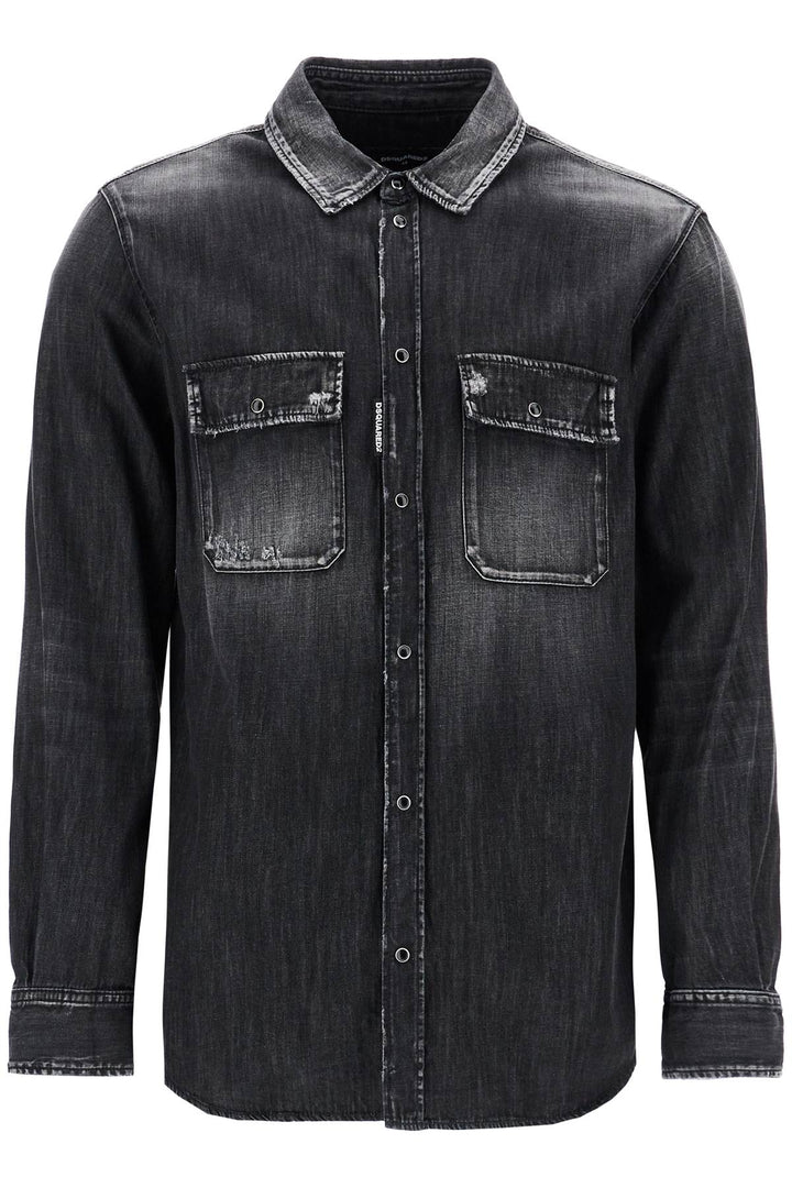 black cotton shirt with contrast stitching-0