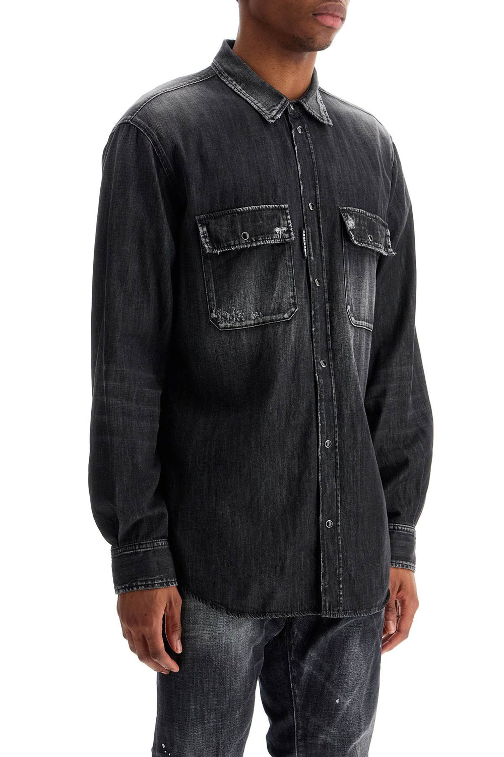 black cotton shirt with contrast stitching-1