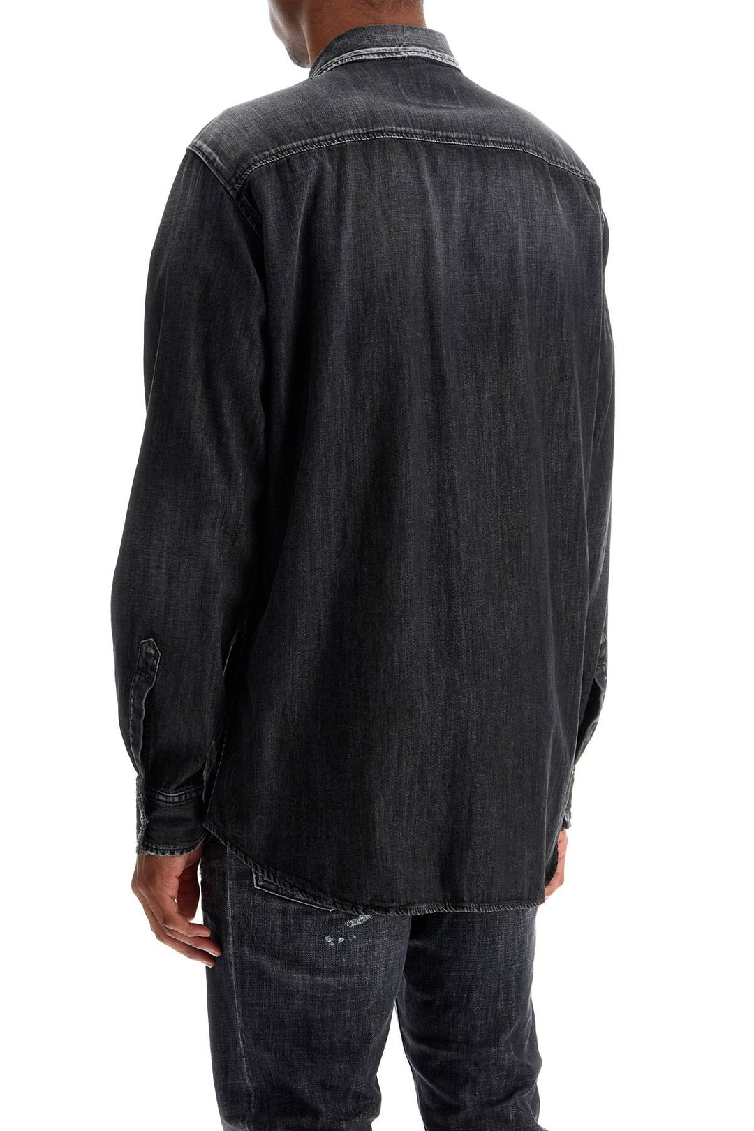 black cotton shirt with contrast stitching-2