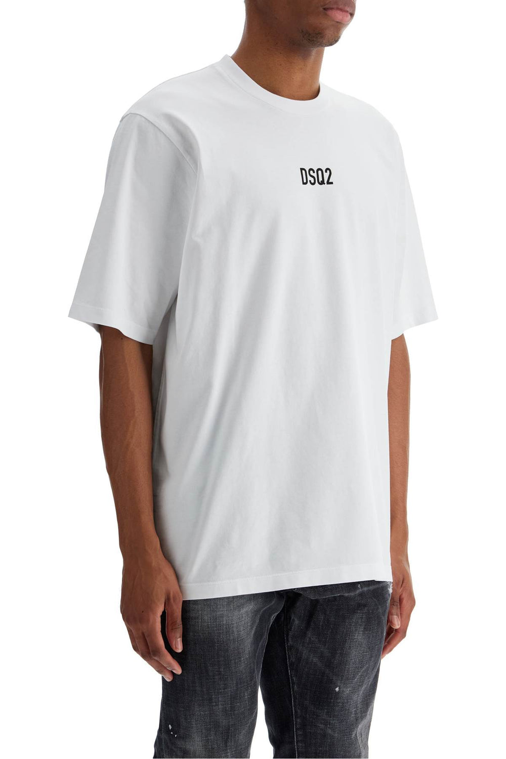 white cotton t-shirt with dsq2 logo-1