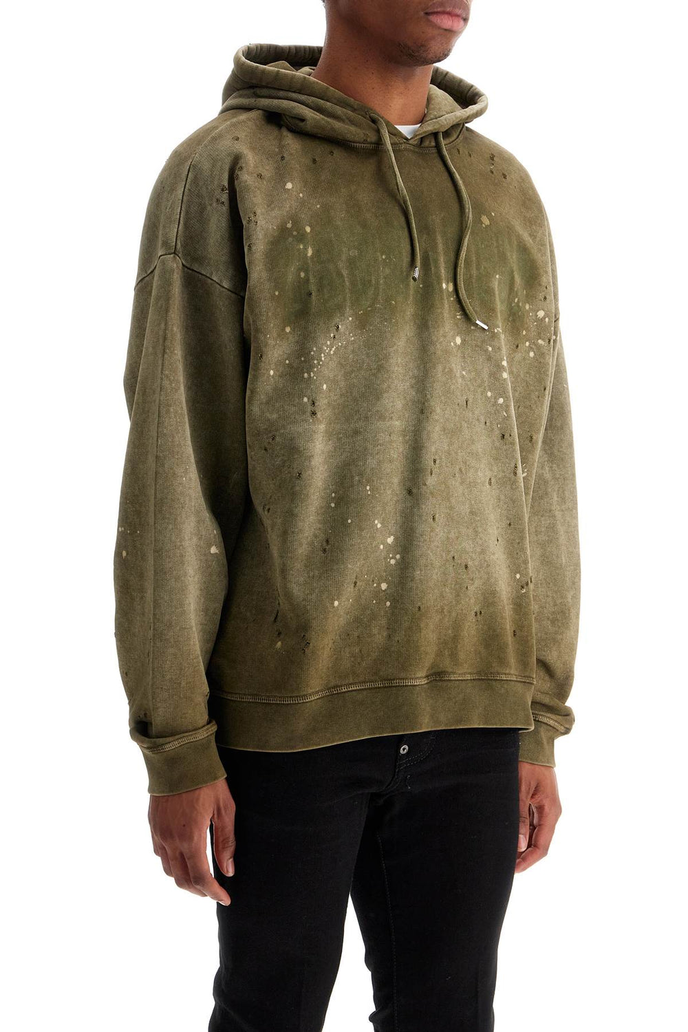 olive green cotton hoodie with original print-1