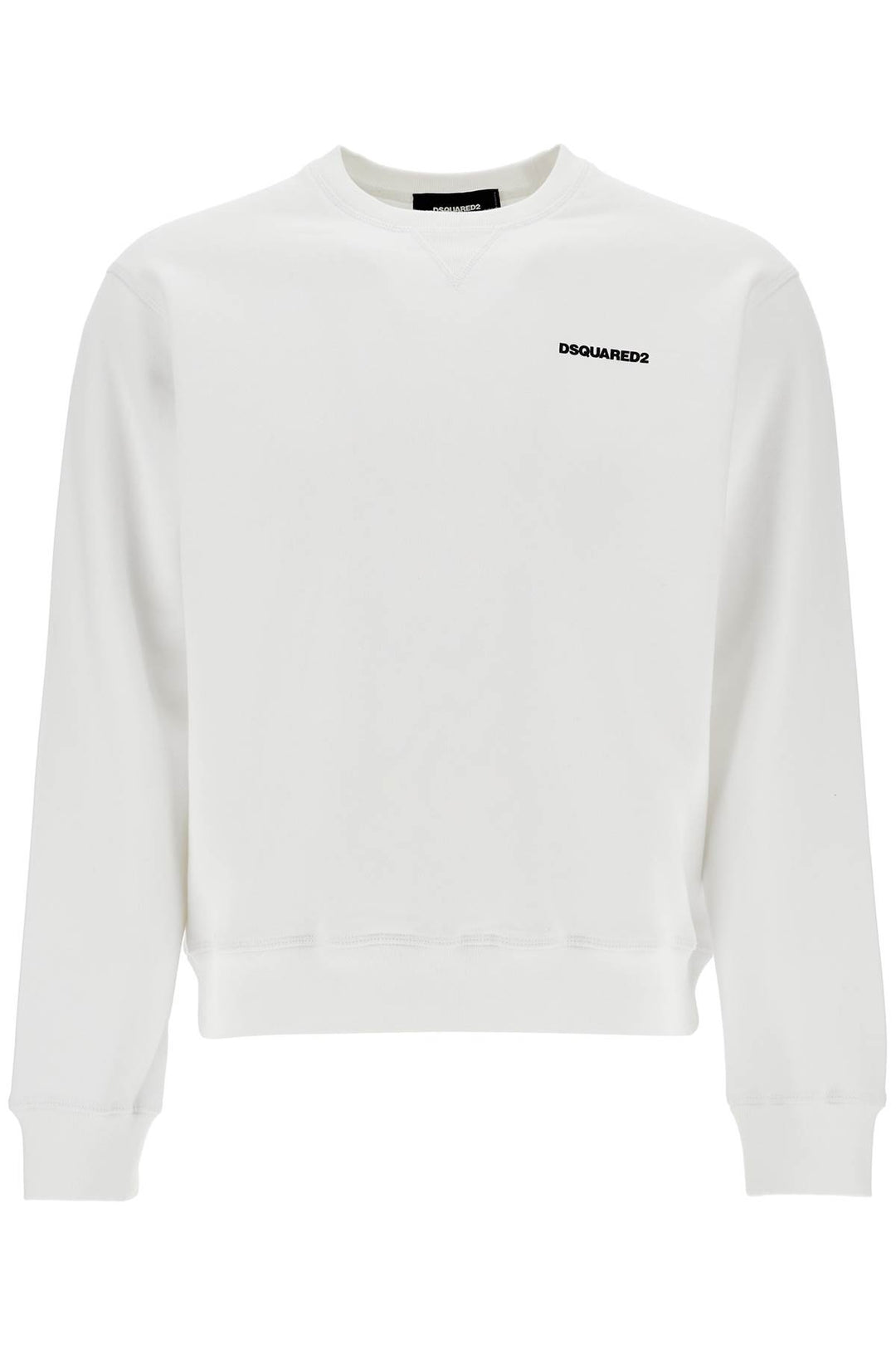 white crew neck sweatshirt in cotton with embroidered logo-0