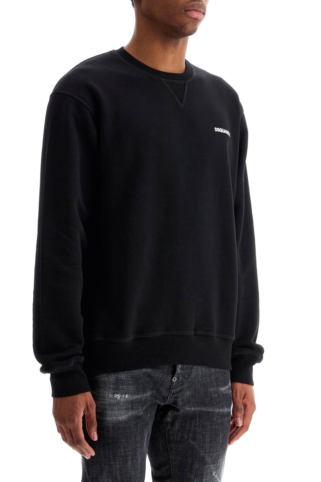 black cotton crewneck sweatshirt with embroidered logo-1