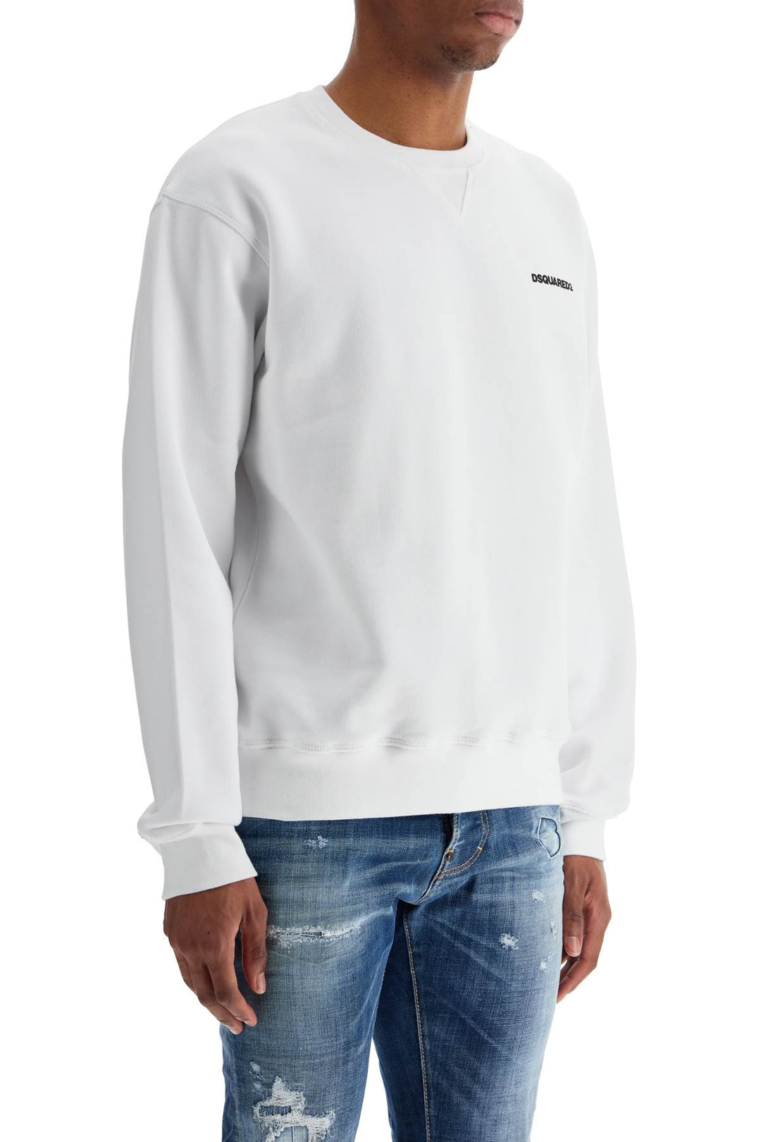 white crew neck sweatshirt in cotton with embroidered logo-1