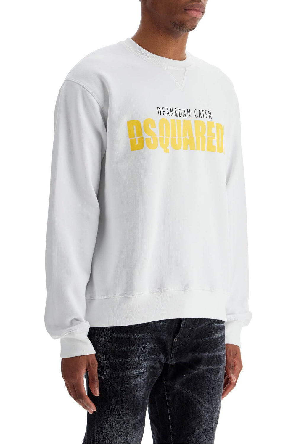 white cotton sweatshirt with distinctive yellow logo-1