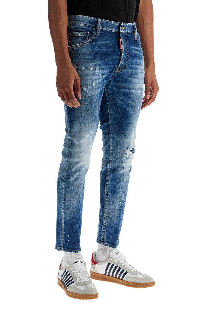 slim fit navy blue used effect jeans-1