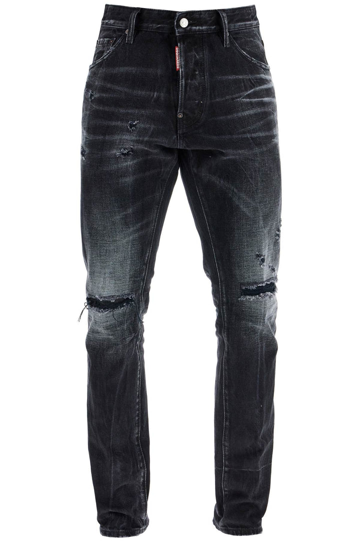 jeans in cotone nero con effetto vintage-0