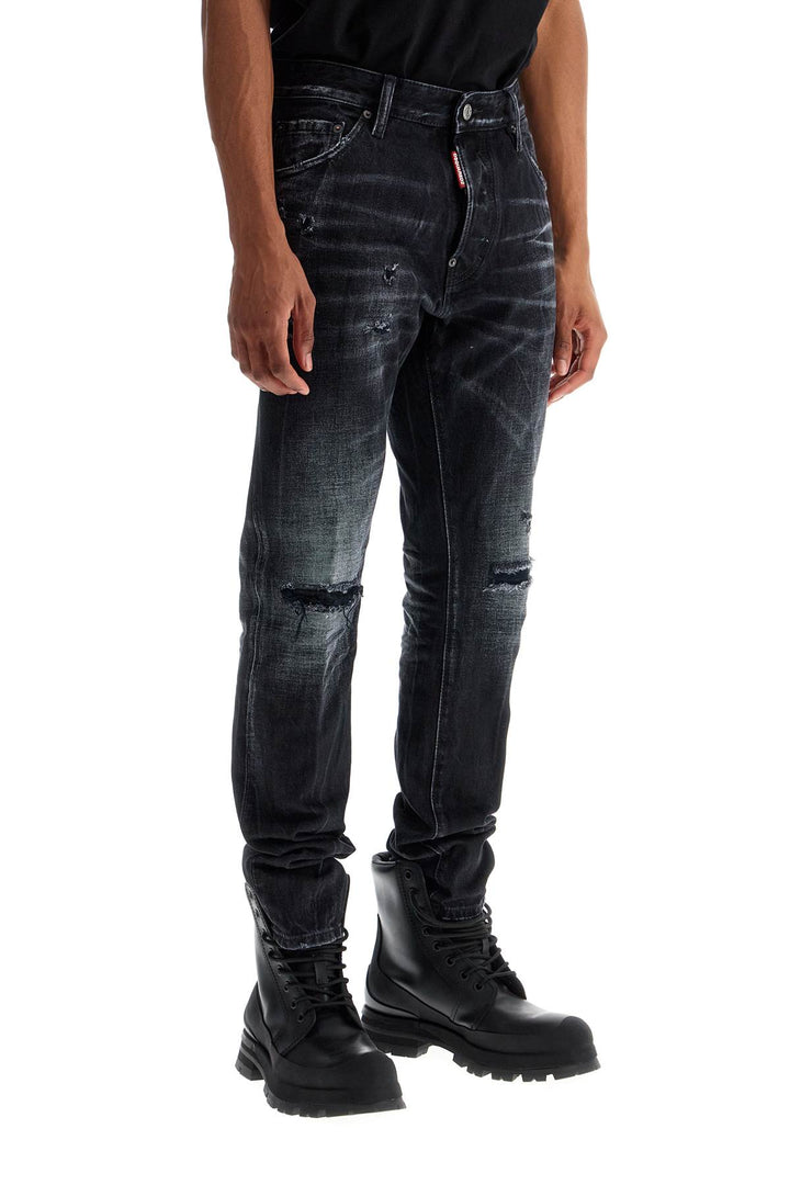 jeans in cotone nero con effetto vintage-1