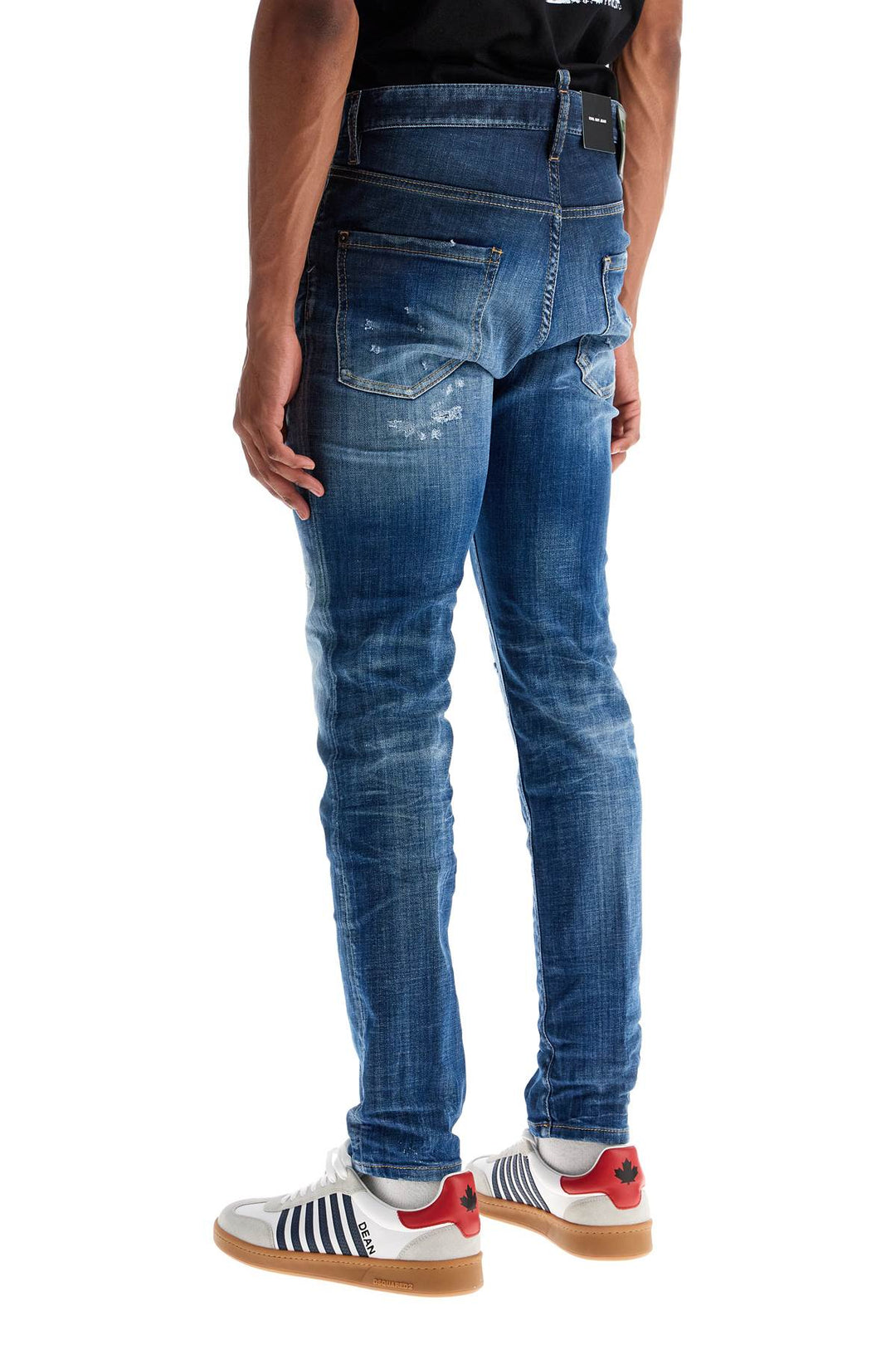 navy blue cotton jeans with worn effect 5 pockets-2