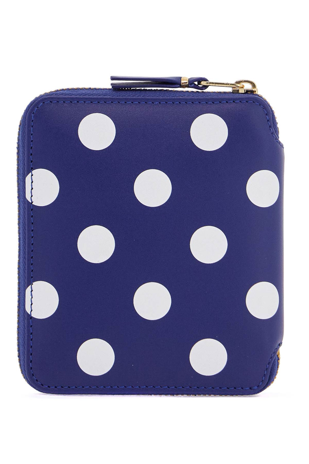 blue leather wallet with polka dots and zip-2