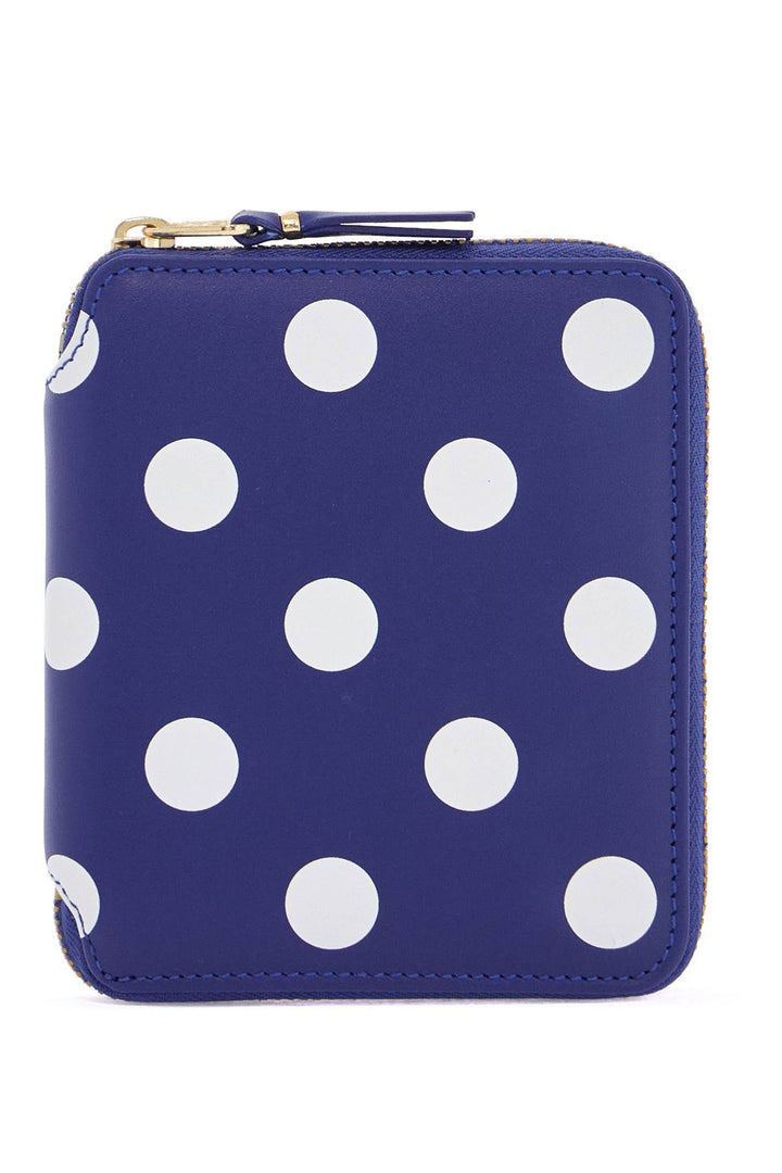 blue leather wallet with polka dots and zip-0