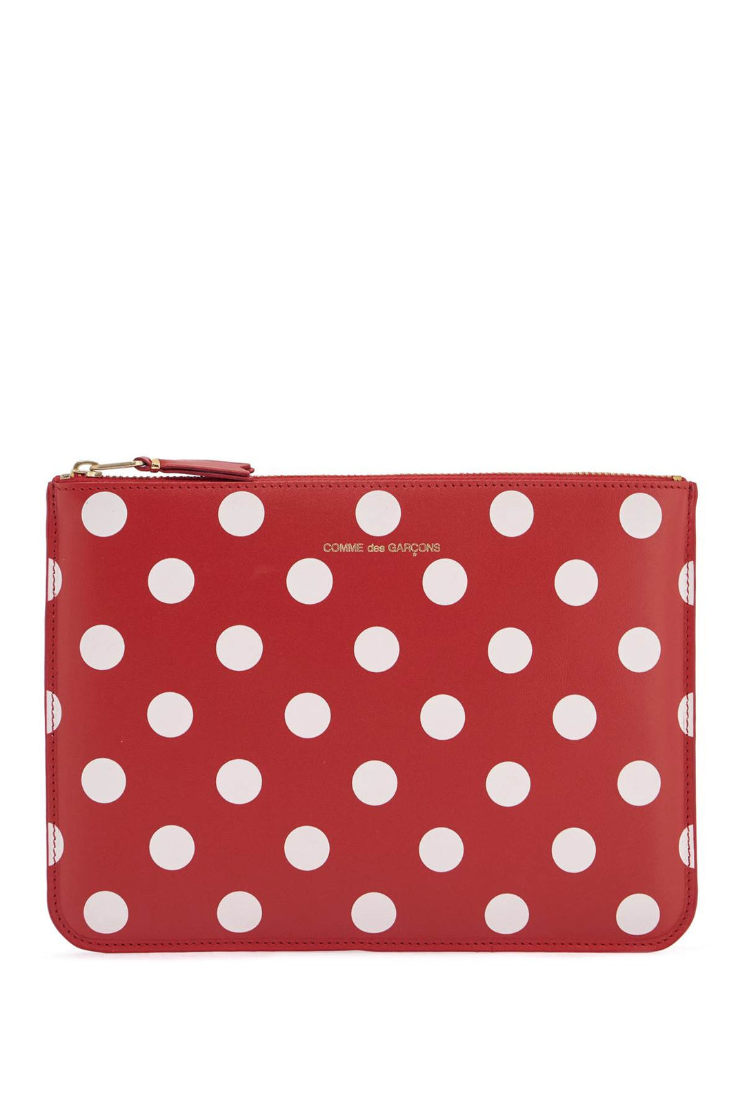 red polka dot leather unisex wallet with zip-0