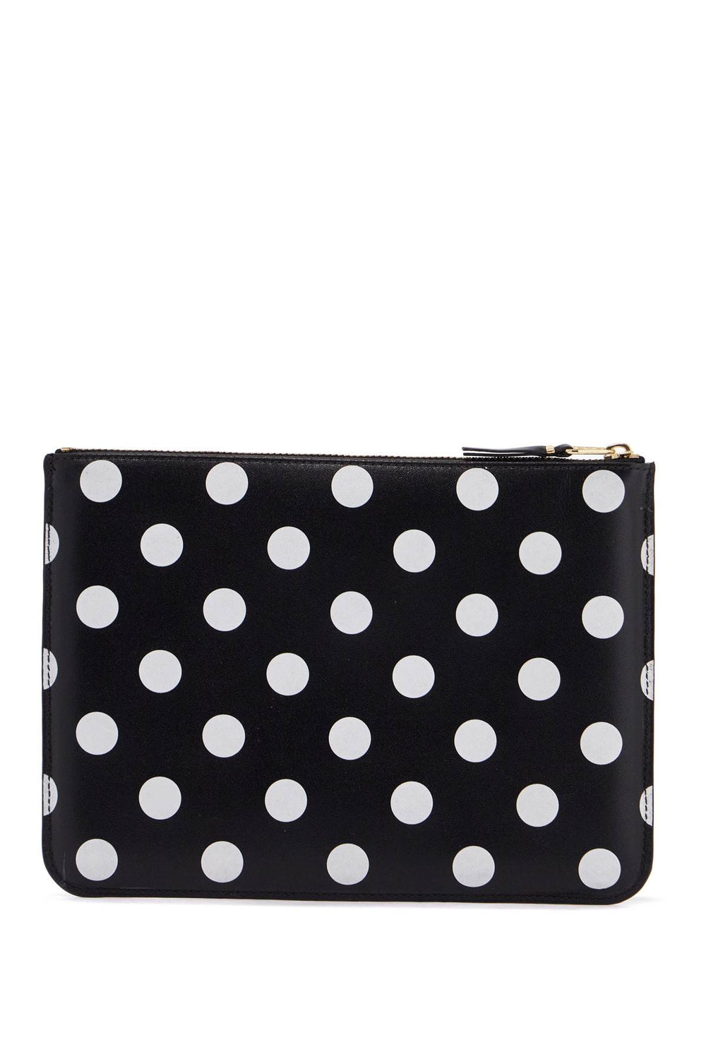 compact black leather unisex wallet with white dots and zip-1