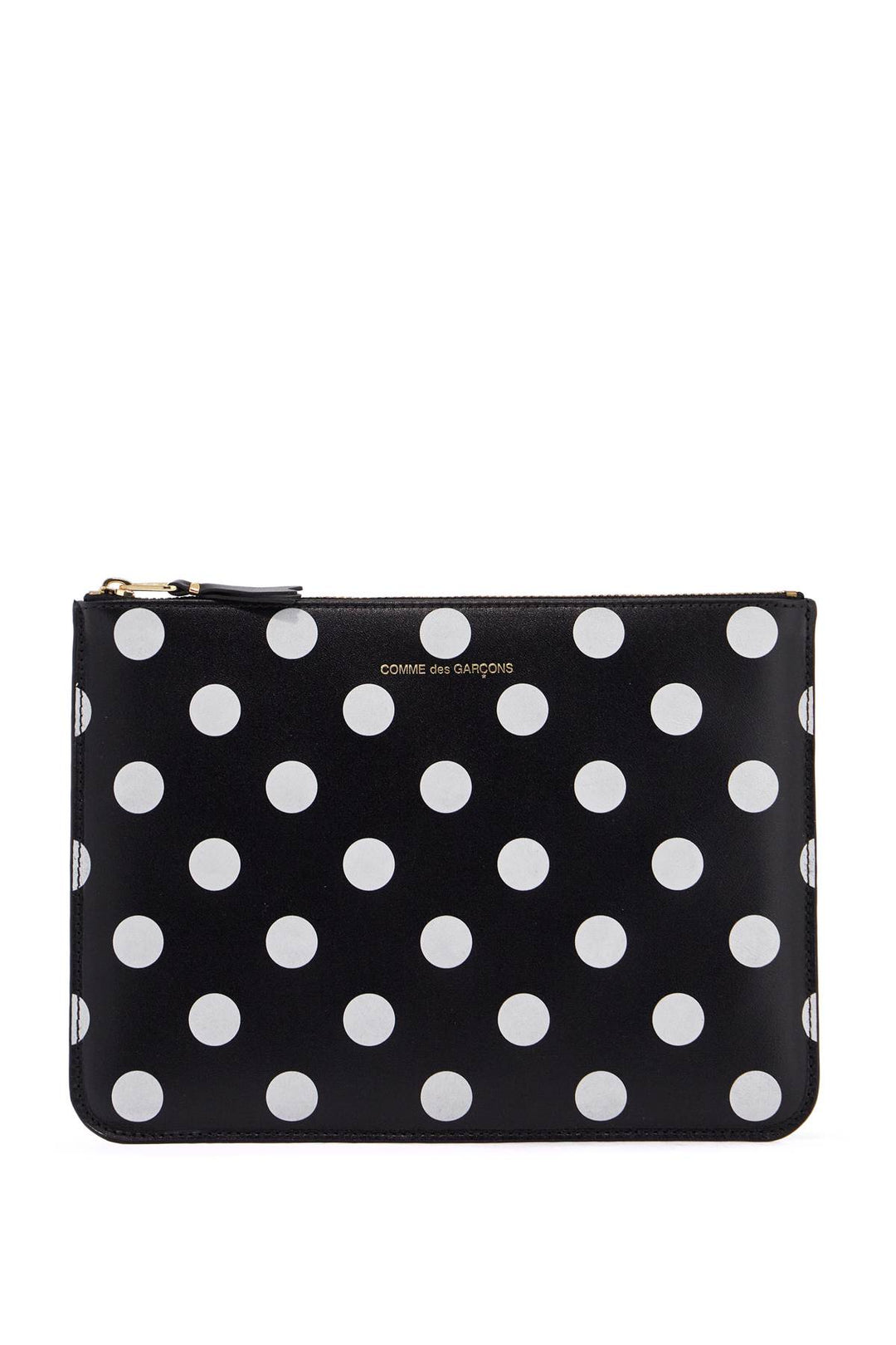 compact black leather unisex wallet with white dots and zip-0