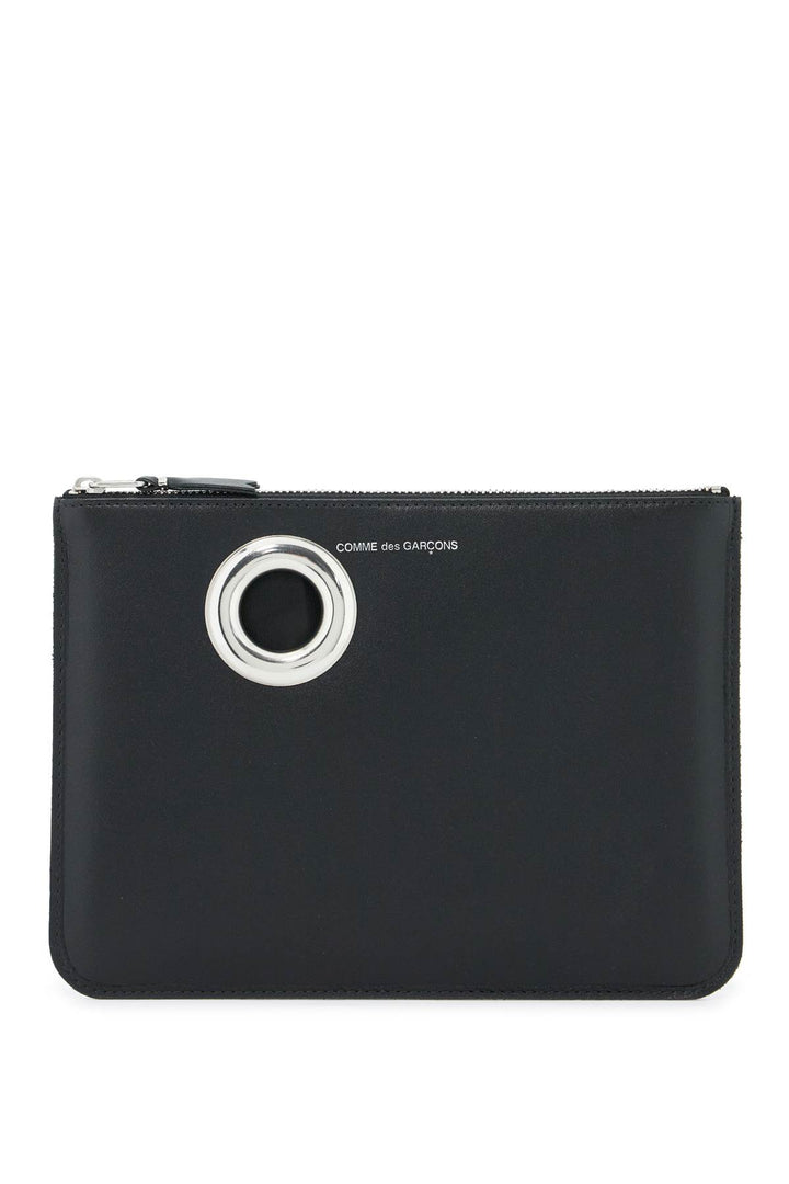 leather pouch with large eyelet detail-0