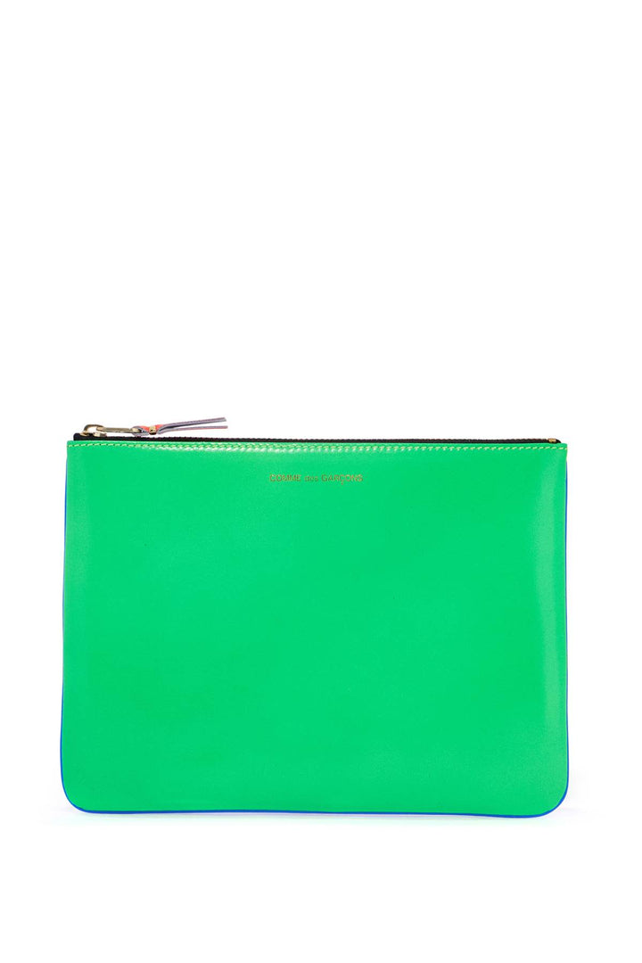 portafoglio super fluo blu verde in pelle di capra unisex sottile con zip-0