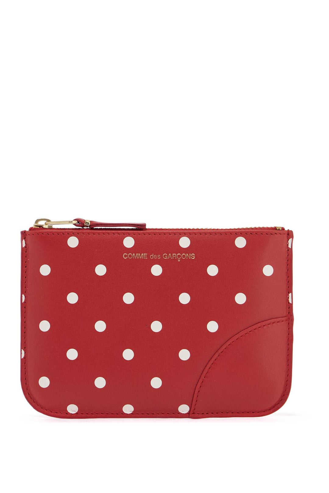 unisex red leather polka dot wallet with gold zip-0