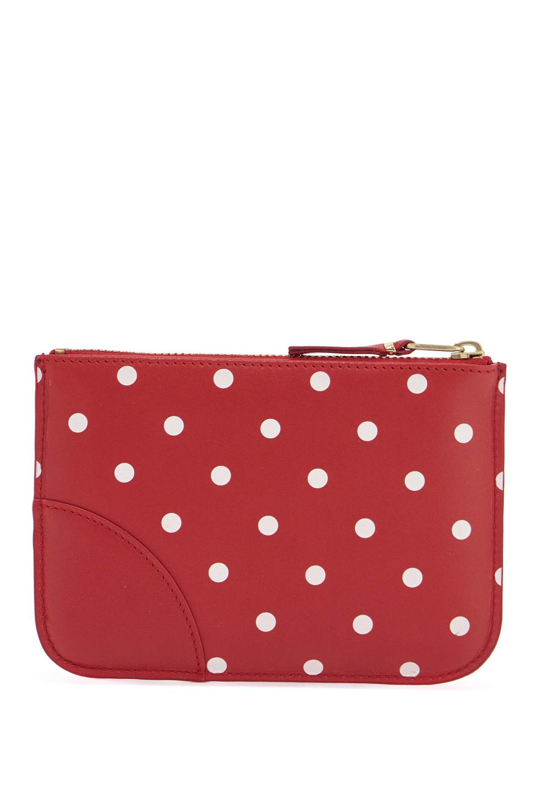 unisex red leather polka dot wallet with gold zip-1