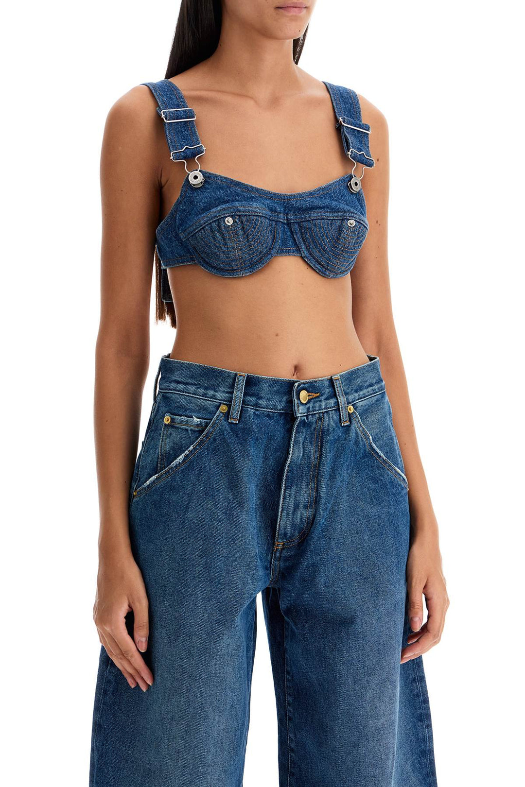 Top bralette in denim Overalls Buckles-1