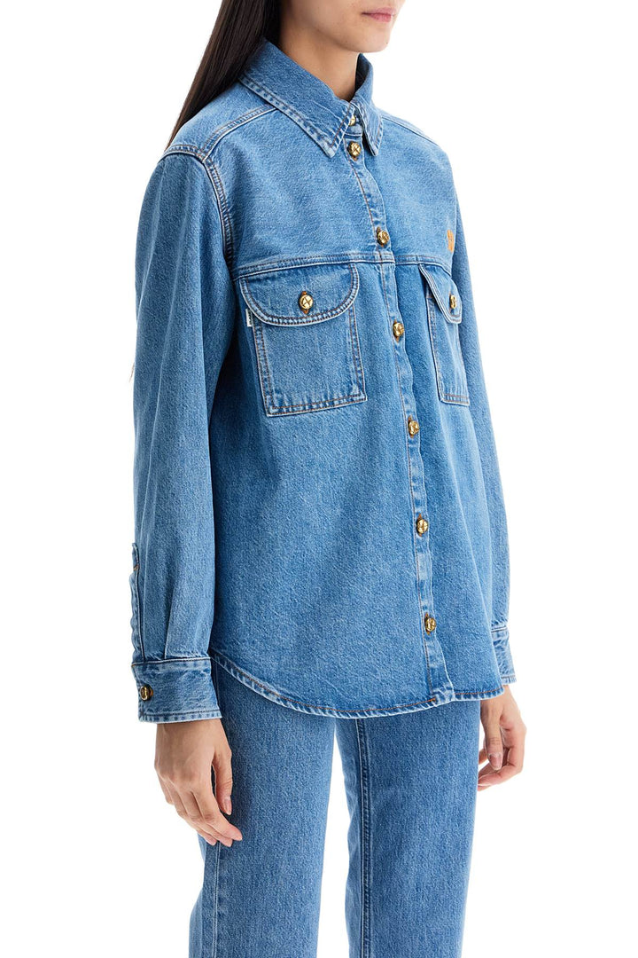 blue denim shirt in cotton with high collar-1