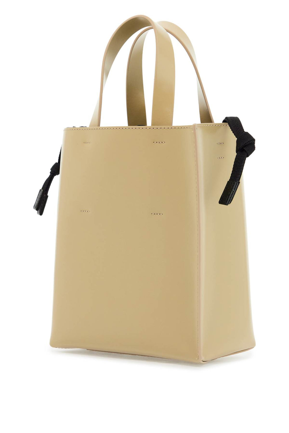 beige leather shopping bag with short handles and shoulder strap-1