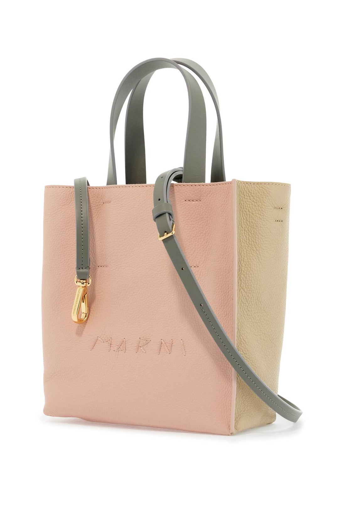 pink and beige calfskin shopping bag with gray handles-2