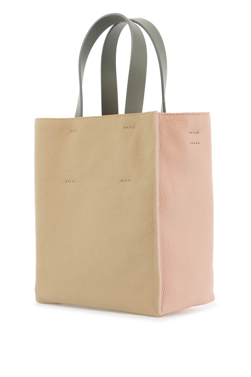 pink and beige calfskin shopping bag with gray handles-1