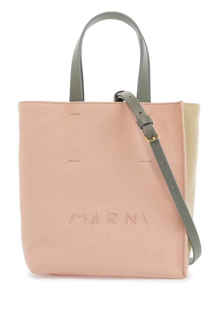 pink and beige calfskin shopping bag with gray handles-0