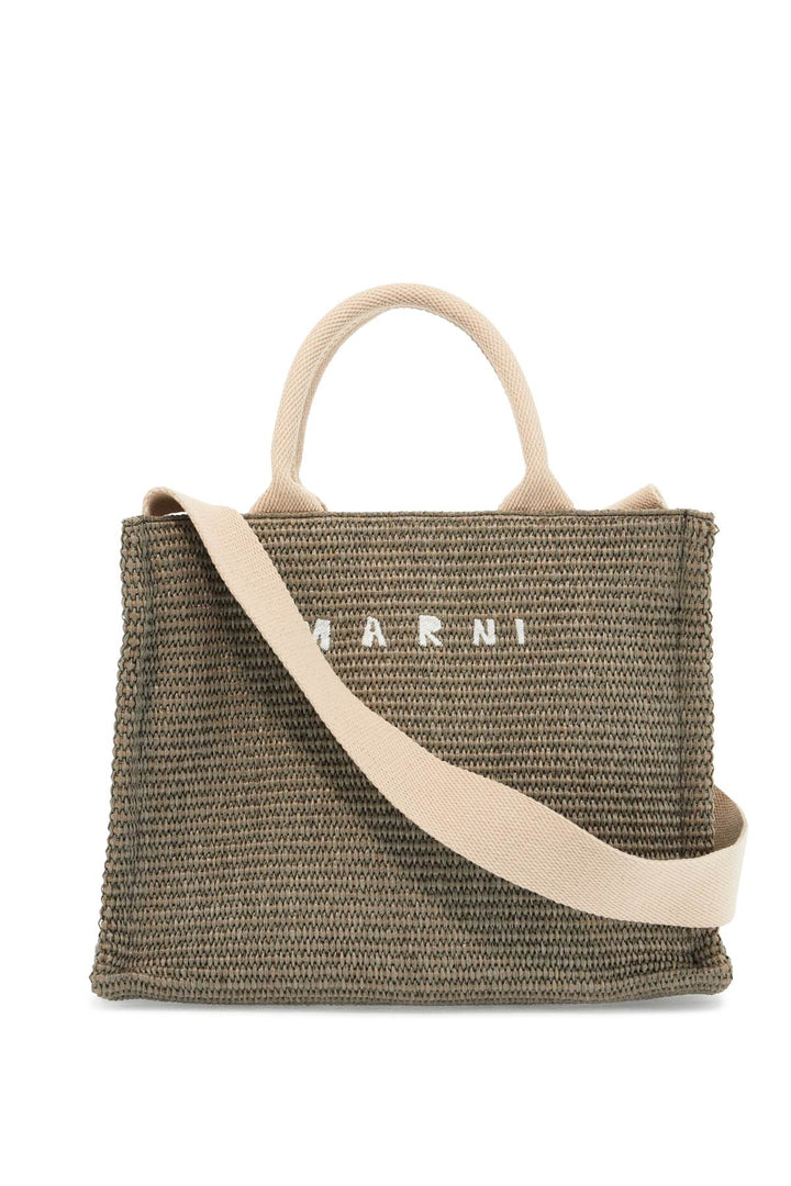 raffia-effect canvas small tote bag-0