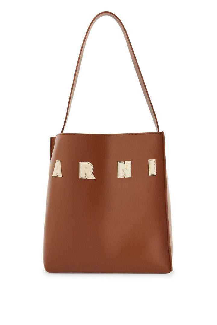 brown structured calfskin shopping bag with ivory details-0