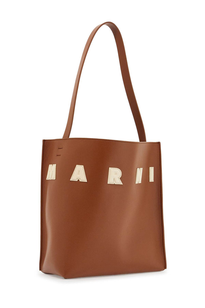 brown structured calfskin shopping bag with ivory details-2