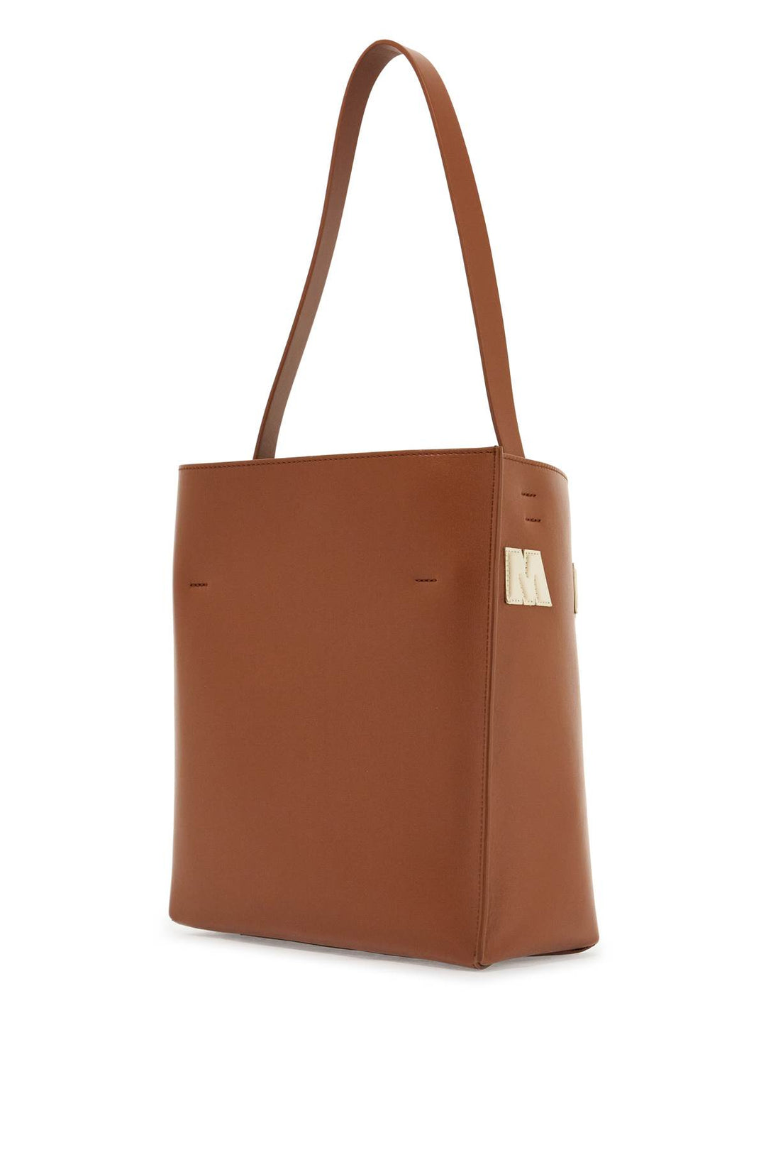 brown structured calfskin shopping bag with ivory details-1