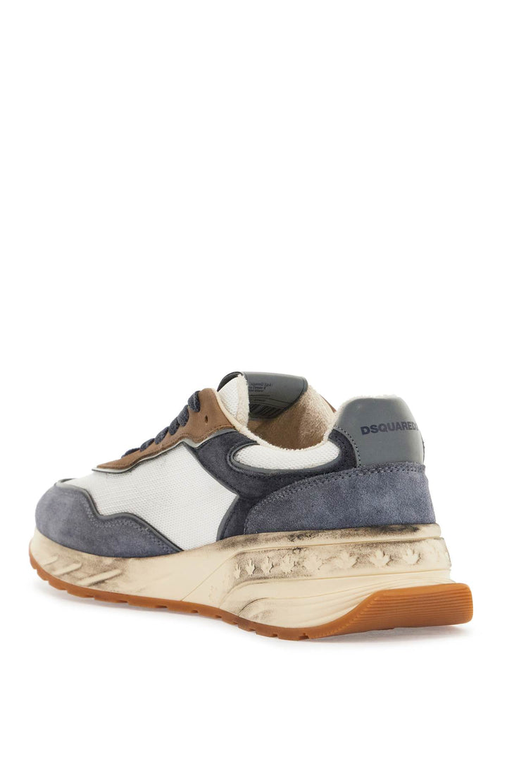 low top blue denim sneakers in leather with suede inserts and rubber sole-2